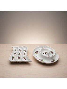 Julia Junkin California Pottery Set of 2 Grape Vine Ceramic Serving Dishes Relis